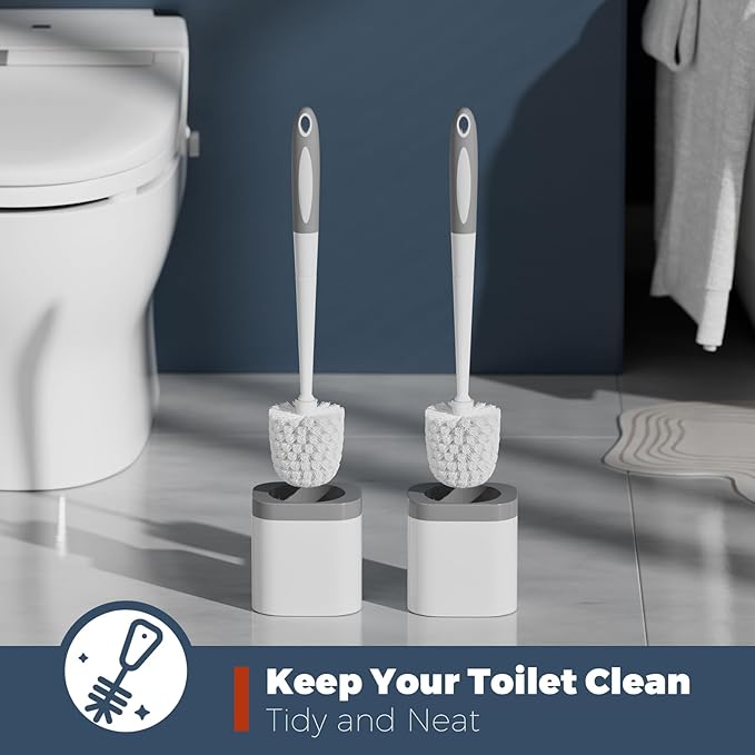 Toilet Brush, 2 Pack Toilet Brush and Holder Set Bathroom Accessories, Toilet Bowl Brush and Holder for Bathroom, White