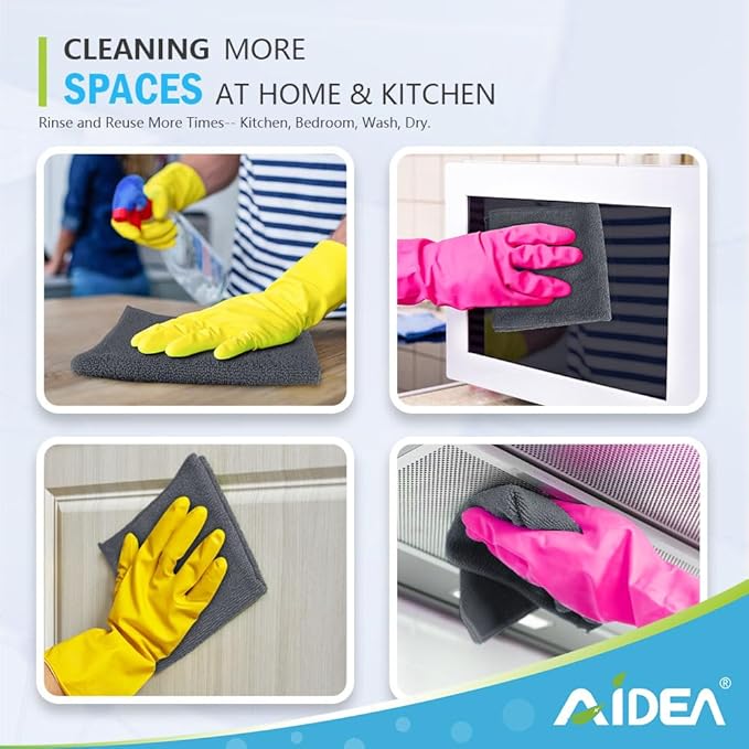 AIDEA Microfiber Cleaning Cloth 100PK, Soft Microfiber Towels for Cars, Absorbent Cleaning Rags, Lint-Free Streak-Free Wash Cloths for House, Kitchen, Window(12inx12in), Grey