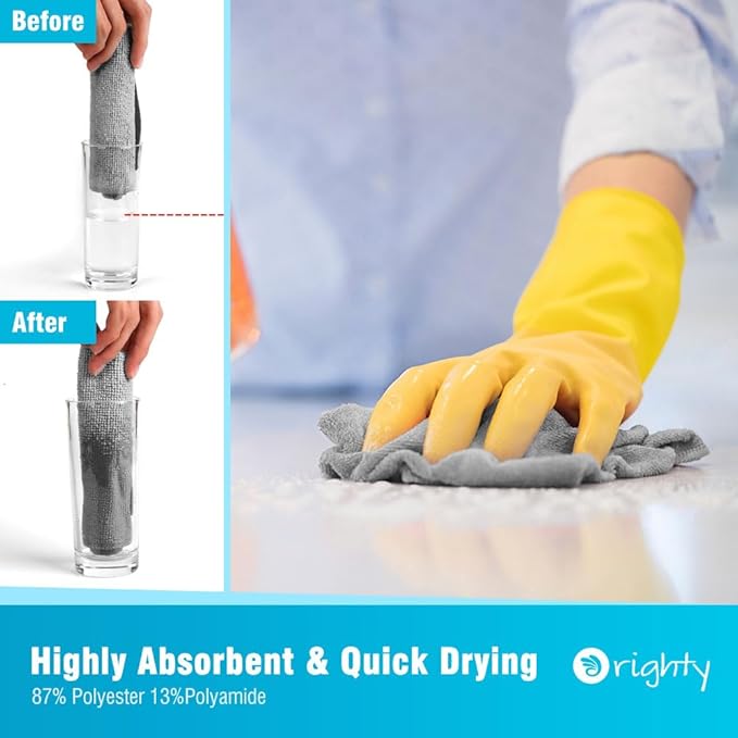 Orighty Cleaning Cloths 12x12 inch, Pack of 24, Highly Absorbent Microfiber Cleaning Supplies, Lint Free Cloths for Multiple-use, Powerful Cleaning Rags for House, Kitchen, Car Care (Grey)