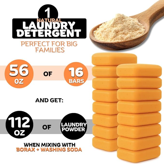 Laundry Soap Bar – Family Pack (16 Bars) – Hypoallergenic & Organic for Sensitive Skin – Citrus Freshness – Stain Remover for Delicate Clothes, Underwear, Collars – Long-Lasting, Eco-Friendly Solution