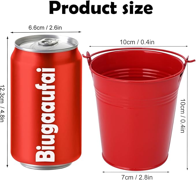 18 Pack 4 Inch Red Mini Metal Bucket, Elegant Galvanized Buckets with Handles, Tin Buckets, Small Iron Bucket, Mini Metal Pail for Party Favors, Crafts, Garden & Beach