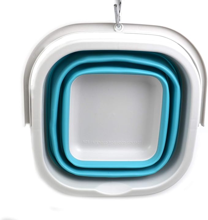 SAMMART 2.6L (0.68 Gallon) Super Mini Sqare Collapsible Plastic Bucket - Foldable Square Tub - Portable Fishing Water Pail - Space Saving Outdoor Waterpot (1, Grey/Bright Blue)