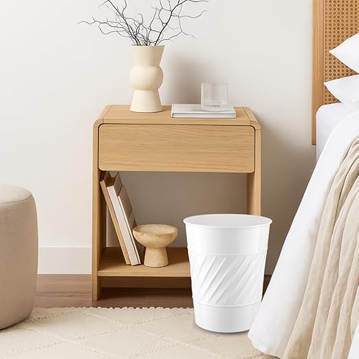 Monarch Abode White Handcrafted Wave Embossed Metal Wastebasket for Home Office Bedroom, Decorative Waste Basket, Modern Bathroom Garbage Can, Durable & Decorative Trash Bin, White Bathroom Trash Can
