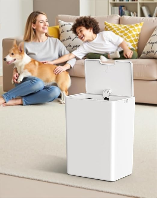 Cesun 4 Gallon Bathroom Trash Can with Lid, Small Automatic Trash Can, Touchless Motion Sensor Garbage Can, White Plastic Waste Basket for Bathroom, Bedroom, Toilet, Office, Rv