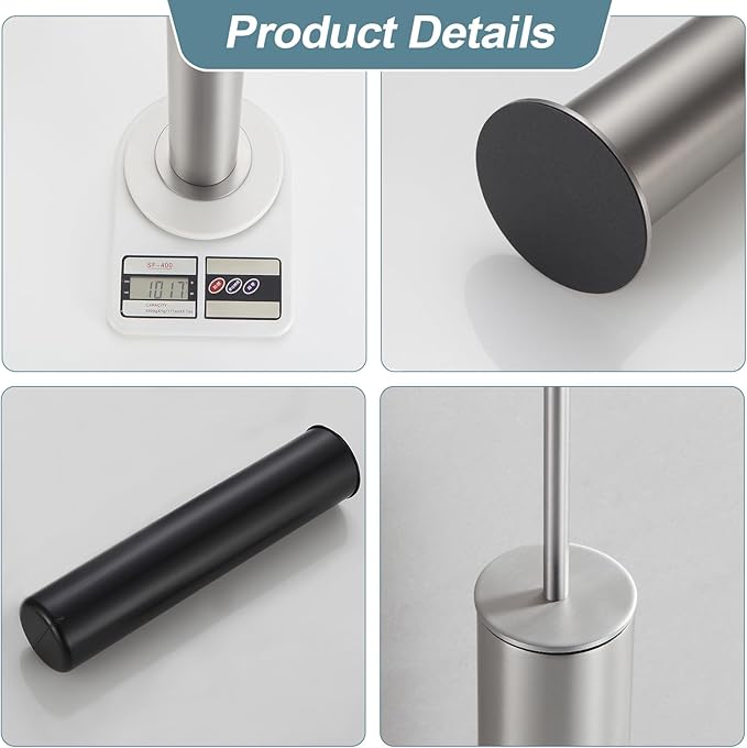 BGL Toilet Brush and Holder Set, Heavy Duty 304 Stainless Steel, Round Base and Long Handle for Bathroom Deep Cleaning, Drip-Proof, Space Saving for Storag, Stainless Steel