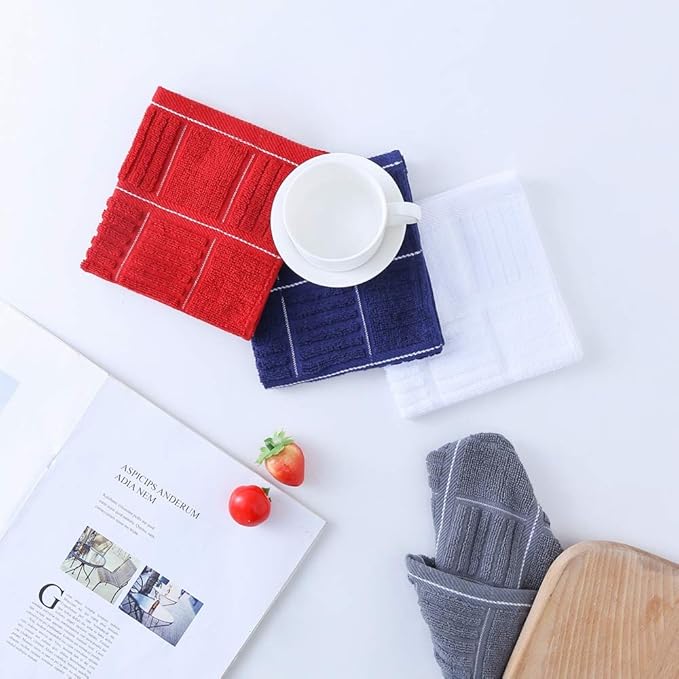 Glynniss Dish Cloths for Kitchen Washing Dishes, Super Absorbent Dish Rags, Cotton Terry Cleaning Cloths Pack of 8 (Geen, 12x12 inches)