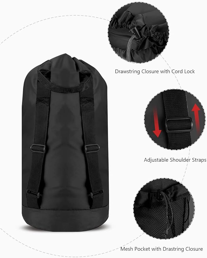 Dalykate Backpack Laundry Bag, Laundry Backpack with Shoulder Straps and Mesh Pocket Nylon Clothes Hamper Bag with Drawstring Closure