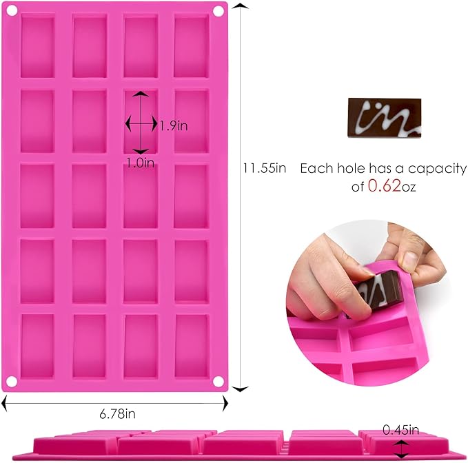 Sakolla 2 Pack Chocolate Bars Silicone Molds, Rectangles Candy Bars Molds, Making Chocolate,Rice Crispy Pops, Caramels, Dessert, Energy Bar and Soap