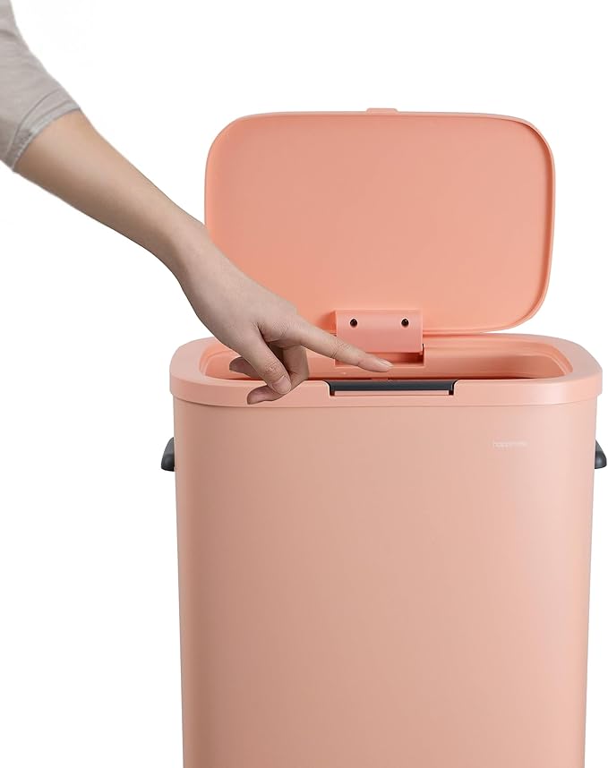 happimess HPM1017G Tammi Kitchen 14.5-Gallon Slim Metal Push Button Trash Can for Home, Kitchen, Laundry Room, Office, Bedroom, Bathroom, Flamingo Pink