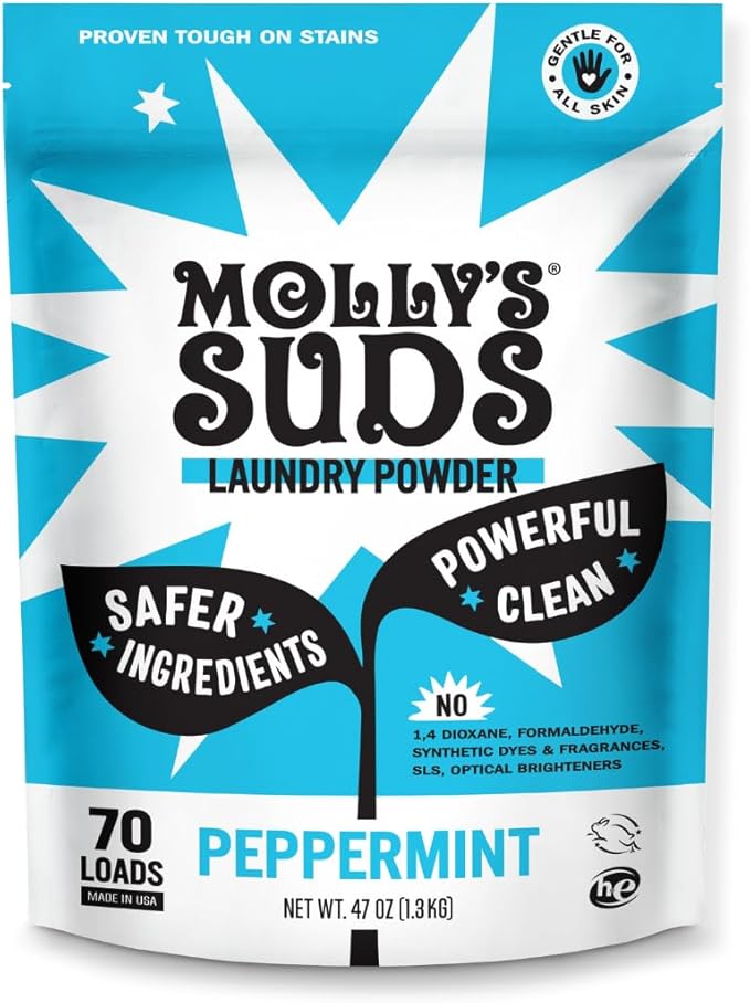 Molly's Suds Original Laundry Detergent Powder | Clean Laundry Detergent Powder for Sensitive Skin | Simple, Effective Ingredients, Stain Fighting | 70 Loads (Peppermint)