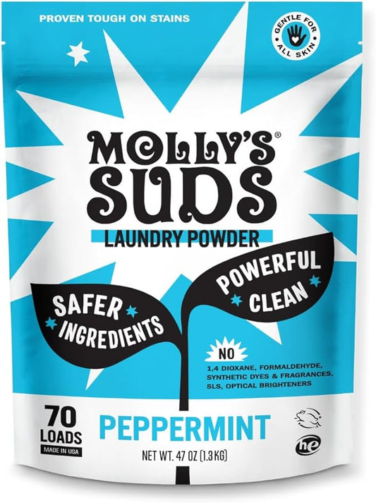 Molly's Suds Original Laundry Detergent Powder | Clean Laundry Detergent Powder for Sensitive Skin | Simple, Effective Ingredients, Stain Fighting | 70 Loads (Peppermint)