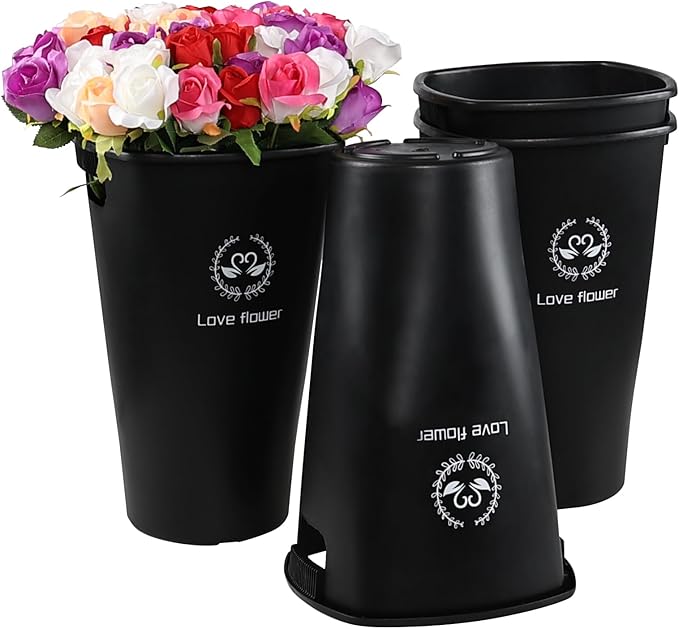 4-Pack 15.98 Inch Plastic Flower Buckets for Cut Flowers, Black Tall Flower Bucket Vase for Home, Wedding Decorations