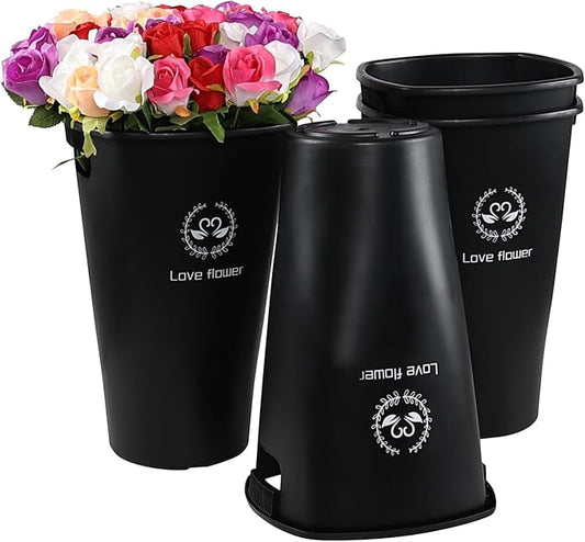4-Pack 15.98 Inch Plastic Flower Buckets for Cut Flowers, Black Tall Flower Bucket Vase for Home, Wedding Decorations