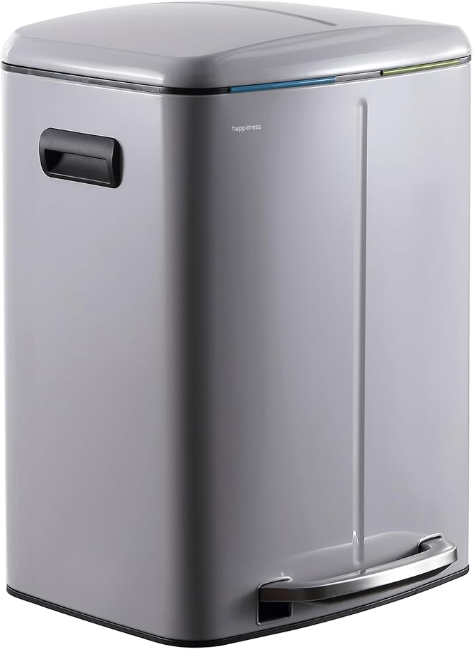 happimess HPM1005I Marco Rectangular 10.6-Gallon Double Bucket Trash Can with Soft-Close Lid, Fog Gray, Fingerprint Resistant, Modern, Minimalistic for Home, Kitchen, Office, Bedroom, Bathroom