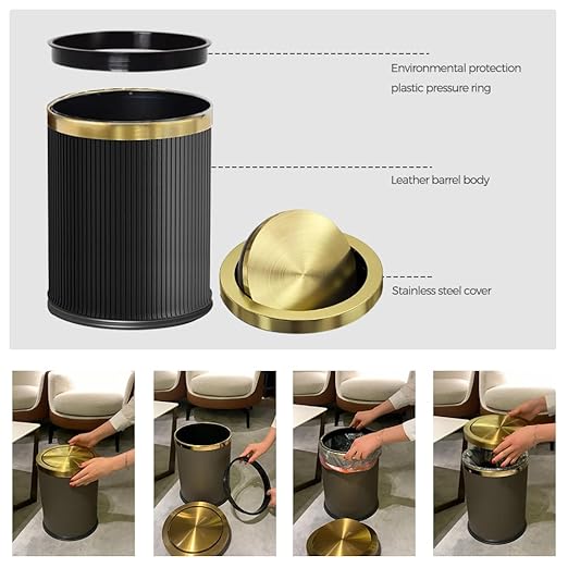15L/4GAL Black Bathroom Trash can,Gold Bathroom Garbage can with lid，Small Trash Can with Flipping Lid, Garbage cans for Bedroom, Kitchen，Living Room.(15L-Black)