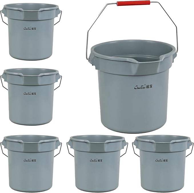 6 Pcs 3.5 Gallon Bucket for Cleaning, Plastic Heavy Duty Clean Bucket with Handle and Spout, Industrial Storage Container (Grey)
