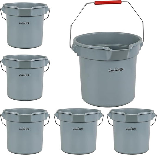 6 Pcs 3.5 Gallon Bucket for Cleaning, Plastic Heavy Duty Clean Bucket with Handle and Spout, Industrial Storage Container (Grey)