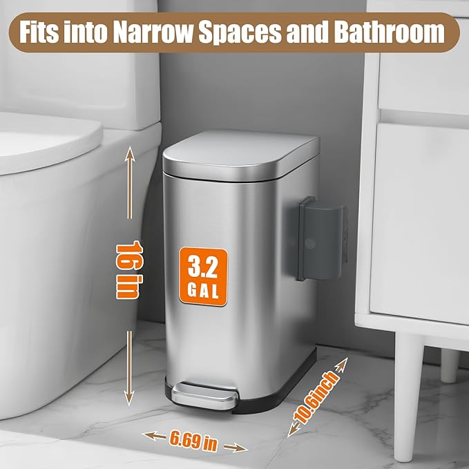 Dog Poop Trash Can Outside with Odor Control Lid & Step Pedal, 3.2Gal Stainless Steel Outdoor Trash Can, Waterproof Dog Waste Container Station - Includes Carbon Filters & Paw Stickers