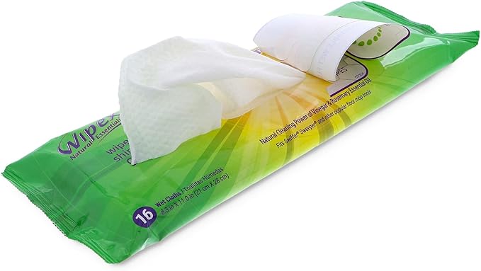 Wipex Natural Wet Floor Wipes - Rosemary Essential Oil & Vinegar - Textured Plant-Based Cloth to Trap and Absorb Dirt - Fit Swiffer Sweeper Mop - Wet Mop Pads Refills, Case Size, 16 Count (Pack of 12)