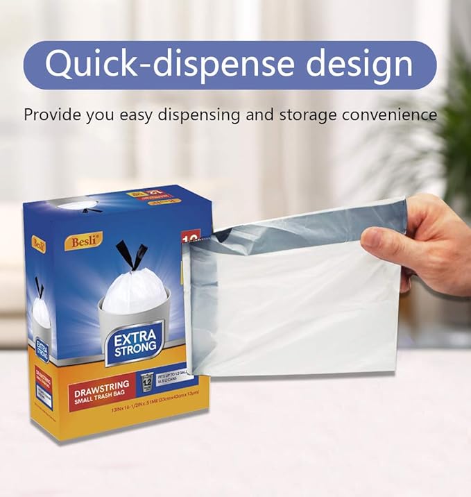 Besli 1.2 Gallon Drawstring Trash Bag Small Garbage Bag,120 Counts (White, 1.2 Gallon)