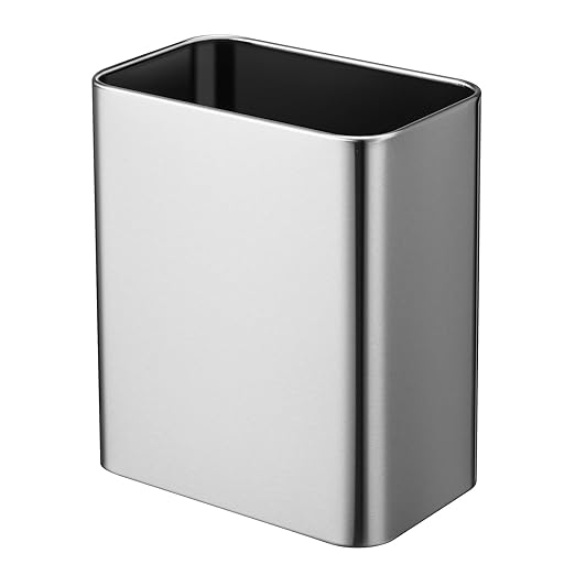 TIPGO Small Metal Trash Can, 2.1 Gallon Slim Trash Can for Bathroom, Wastebasket Garbage Bin for Bedroom, Office, Kitchen, Under Sink (Silver)