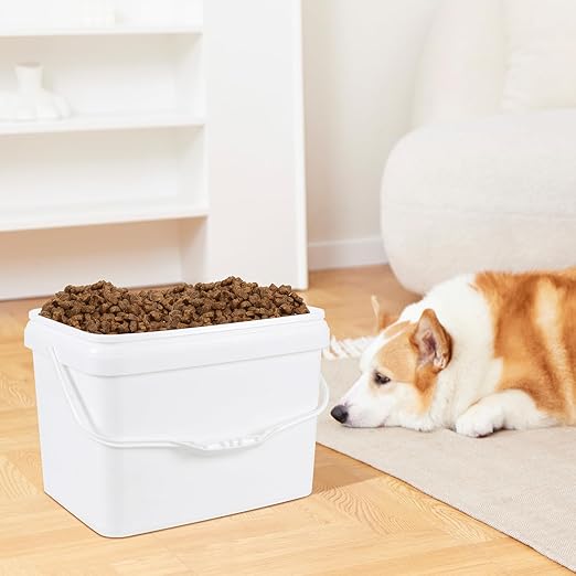 Zopnny 5.2 Gallon Rectangular Plastic Food Container Industrial Pail, 20L Bucket Pail with Plastic Handle and Lid, White, 4 Packs