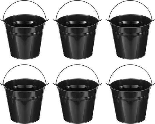 PATIKIL 5.9"x5.1" Small Metal Buckets with Handle, 6 Pcs Mini Galvanized Bucket Colorful Easter Buckets for Crafts Party Favors Decoration, Black