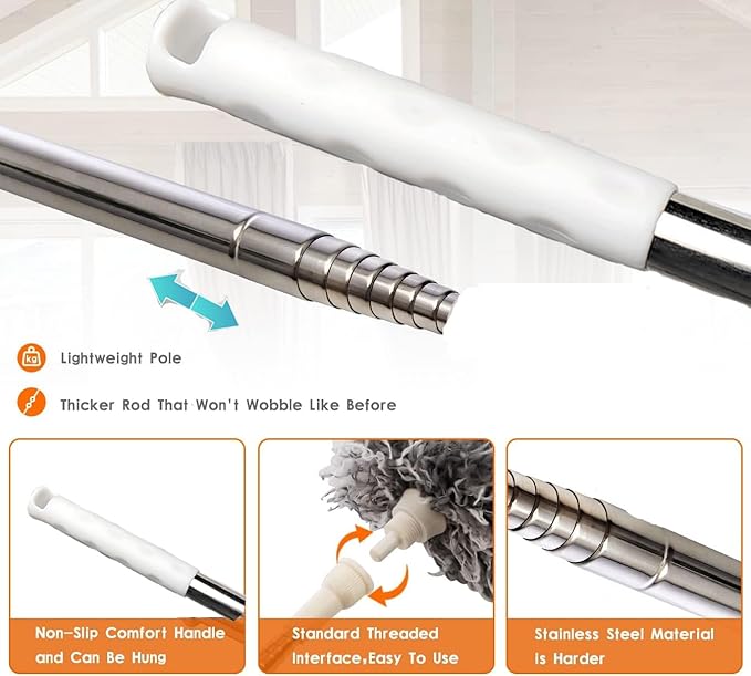 Lambswool Feather Duster with Extension Pole up to 85inch,Extendable Feather Duster Used for Cleaning High Ceiling Fan, High Ceilings,Furniture,Hard to Reach Areas