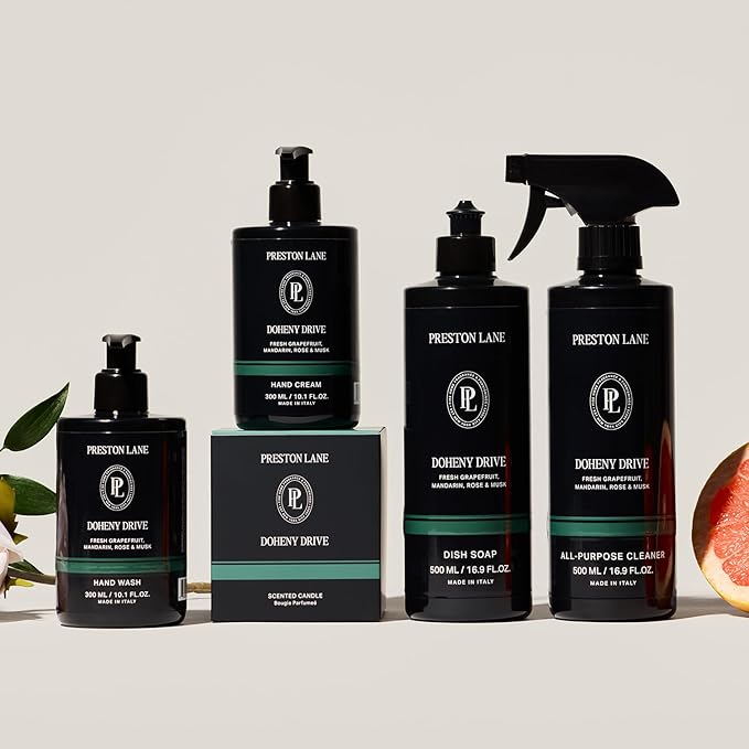 Preston Lane Signature Set, Includes All Purpose Cleaner, Dish Soap, Hand Wash, Hand Cream, & Scented Candle, Doheny Drive