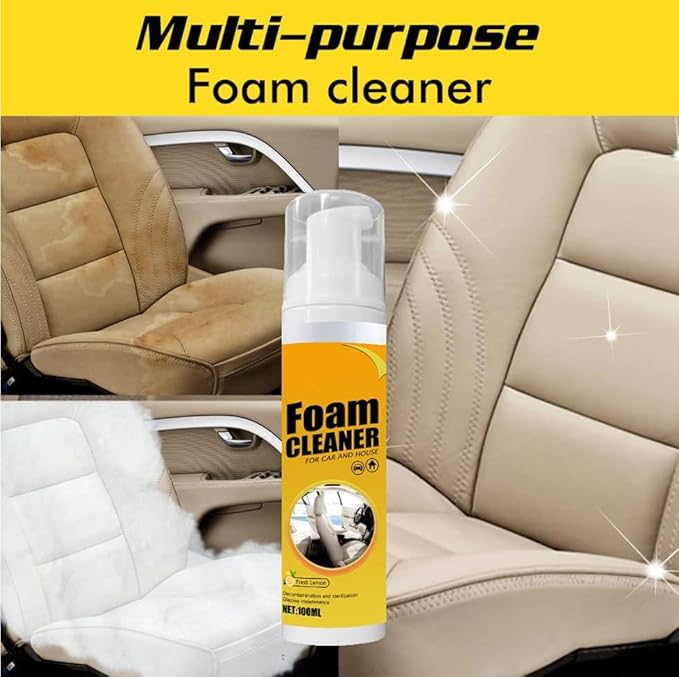 2PCS Multipurpose Foam Cleaner Spray,All-Purpose Household Cleaners for Car and Kitchen, Leather Decontamination,Suitable for Car House and Kitchen (100ML)