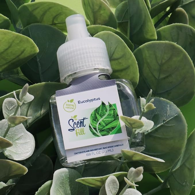 Scent Fill 100% Natural Eucalyptus Plug in Air Freshener, Scented Oil Refills, 2 Refills + Diffuser