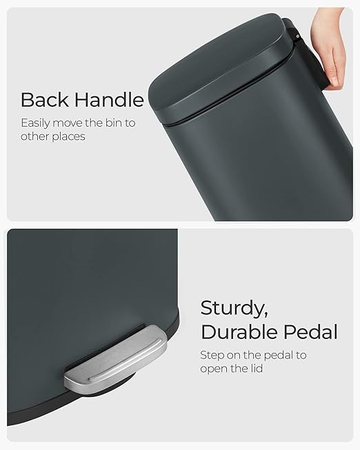 SONGMICS Trash Can with Lid, 8 Gallon Garbage Can, Stainless Steel Small Waste Bin with Step Pedal and Inner Bucket, Soft Close, Kitchen, Greenish Gray ULTB102G01