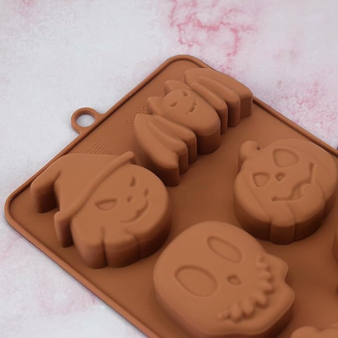 mostsom Chocolate Molds Halloween Chocolate Candy Silicone Mold Ghost Pumpkin Bat Skull Witch Hat Gummy Fondant Baking Mold (A_ 7.28x4.36x0.76 inch)