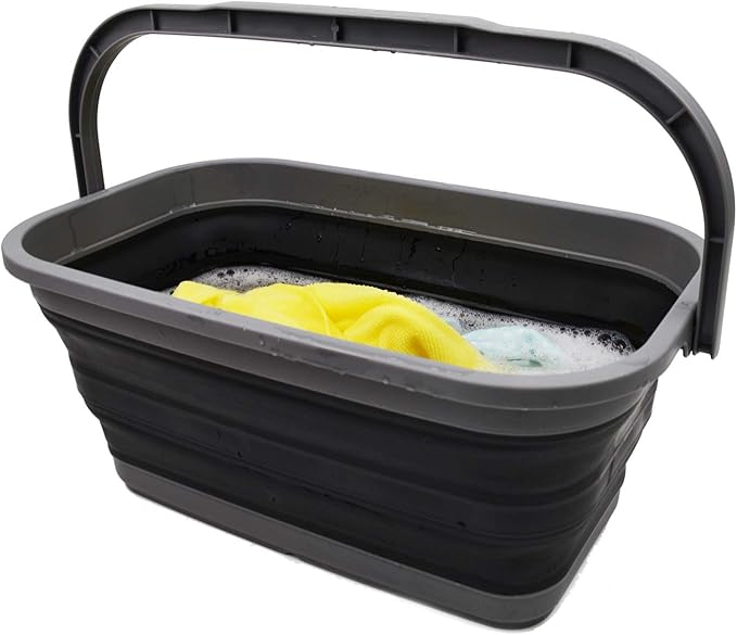 SAMMART 11.6L (3.06 Gallon) Collapsible Rectangular Handy Bucket (Grey/Black, 1)