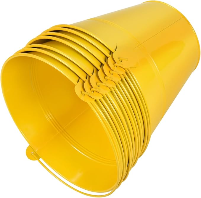 OBTANIM 7 Pack Yellow Metal Buckets with Handle Galvanized Ice Pails for Plants, Succulents, Party Favors Organizing, Rustic Home Decor or Classrooms Pencil Storage (9.1 x 6.7 inch)