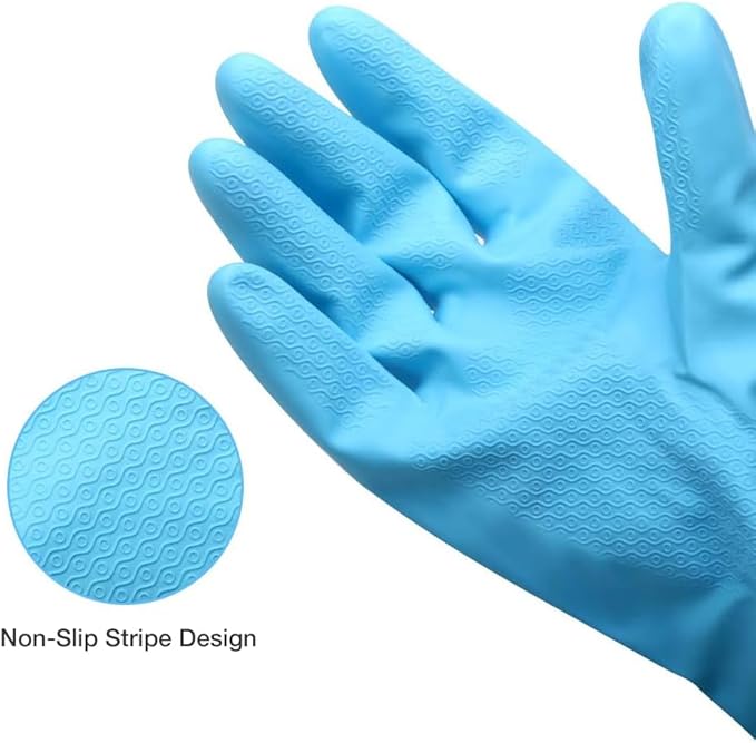 Alimat PluS 4PCS Reusable Cleaning Gloves Latex Free, Dishwashing Gloves with Cotton Flock Liner and Embossed Palm, Waterproof Household Rubber Gloves for Laundry, Gardening(Medium, Blue+Purple)