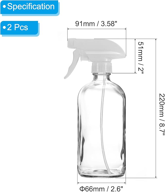 PATIKIL 16oz Glass Spray Bottles, 2pcs Nozzle Leak Proof Empty Water Mist Stream Sprayer with Silicone Sleeve for Cleaning Solutions Plants Hair, White Clear