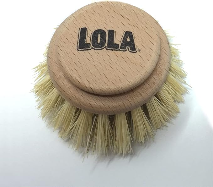 LOLA Replacement Large Head for The Original Tampico Vegetable & Dish Brush, Birchwood & Poly Bristles, Reusable & Washable, 1 Pack