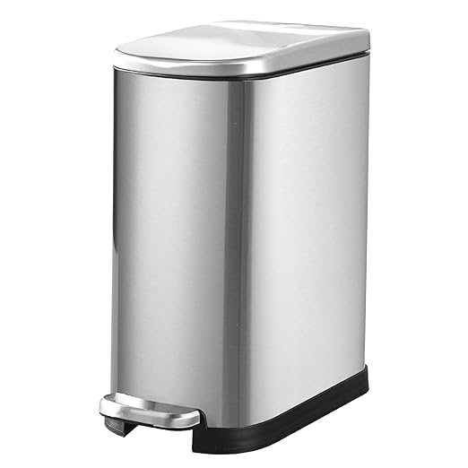 ELPHECO 3.5 Gallon Bathroom Trash Can with Soft Close Lid, 13.5 Litre Stainless Steel Pedel Garbage Can with Removable Inner Bucket, Wastebasket for Bathroom, Office, Bedroom, Silver