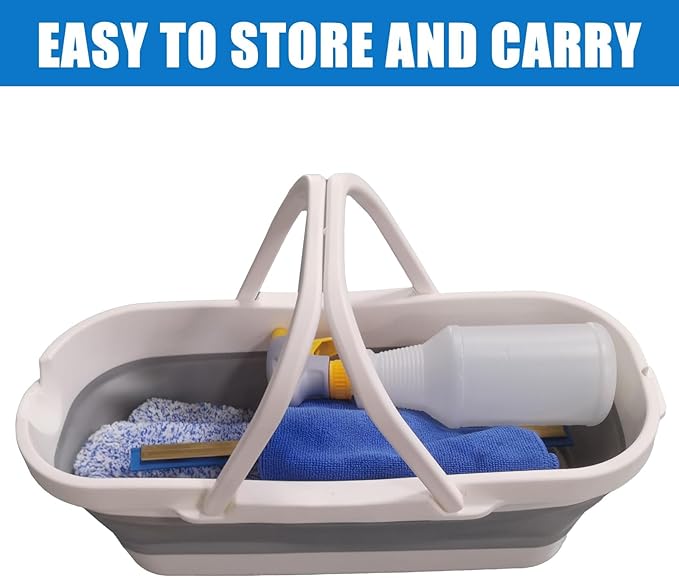 Pro Window Cleaning Kit with Storage Bucket, with 4 13 inch Extension Rods, Scrubber, Spray Bottle, Rag and Scraper with Rotating Head - Car/Home Glass Cleaning System