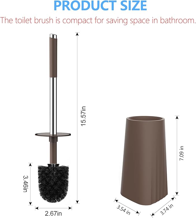 SetSail Toilet Brush, Compact Size Toilet Bowl Brush and Holder Toilet Brushes for Bathroom with Stainless Steel Handle Toilet Cleaner Brush with Durable Scrubbing Bristles, 3 Packs,Brown