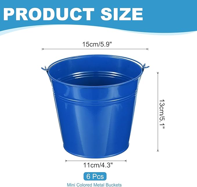 PATIKIL 5.9"x5.1" Small Metal Buckets with Handle, 6 Pcs Mini Galvanized Bucket Colorful Easter Buckets for Crafts Party Favors Decoration, Deep Blue