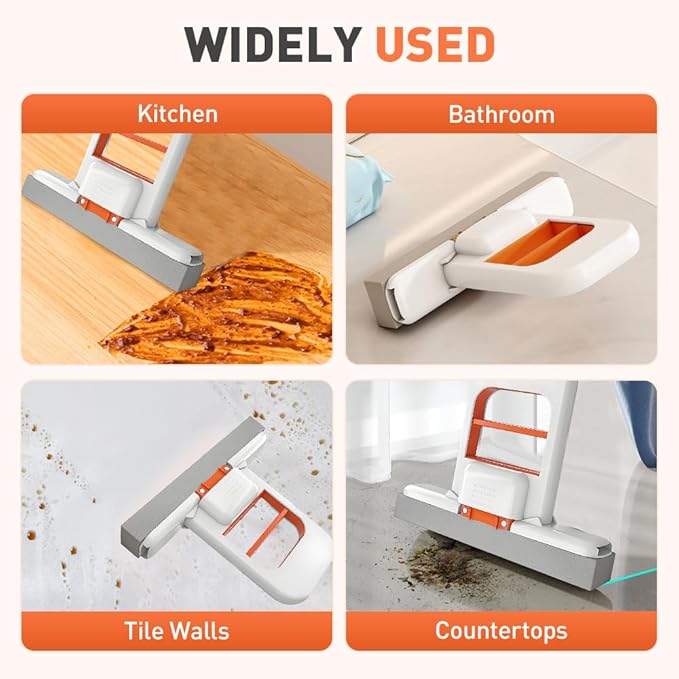 Mini Foldable Desktop Mop, Wet and Dry Portable Cleaning Sponge Mop,Self Squeezing Mini Sponge Mop with One Replaceable Head,for Small Spaces,Bathroom,Kitchen,Glass (Orange/1pcs)