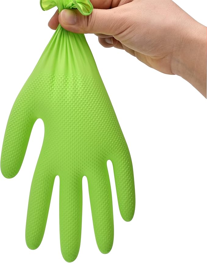 TitanFlex Heavy Duty Green Industrial Nitrile Gloves with Raised Diamond Texture, 8-mil, Latex Free, Powder Free