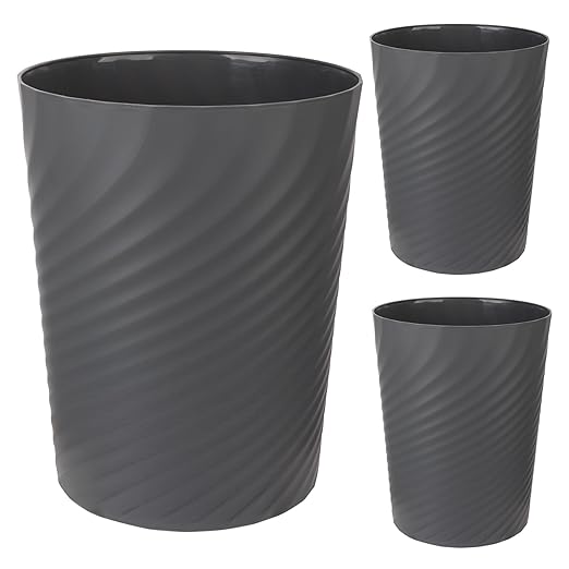 UUJOLY Plastic Small Trash Can Wastebasket, Garbage Container Basket for Bathrooms, Laundry Room, Kitchens, Offices, Kids Rooms, Dorms, 1.8 Gallon, Dark Grey, 3 Pack