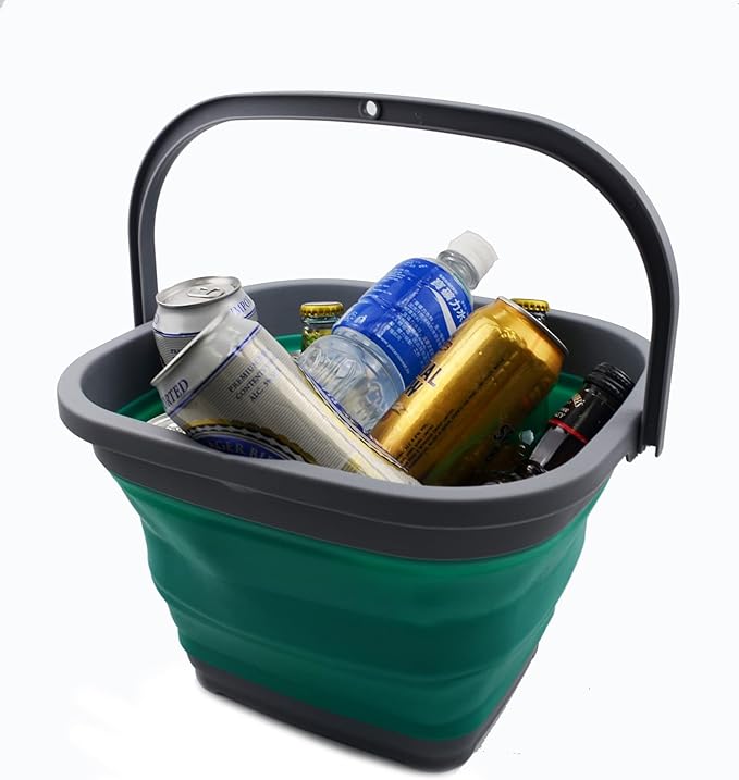 SAMMART 11L (2.9 Gallon) Collapsible Rectangular Handy Bucket (1, Dark Grey/Bluish-Green)