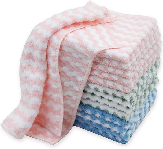 12PACK Soft Dish Cloths, Microfiber Cleaning Cloths: All-Purpose Washing/Lint Free/Absorbent/Quick Dry Reusable Washable Towels for Kitchen/Bathroom/Car/Glass, 10''x10'' (Multicolour)
