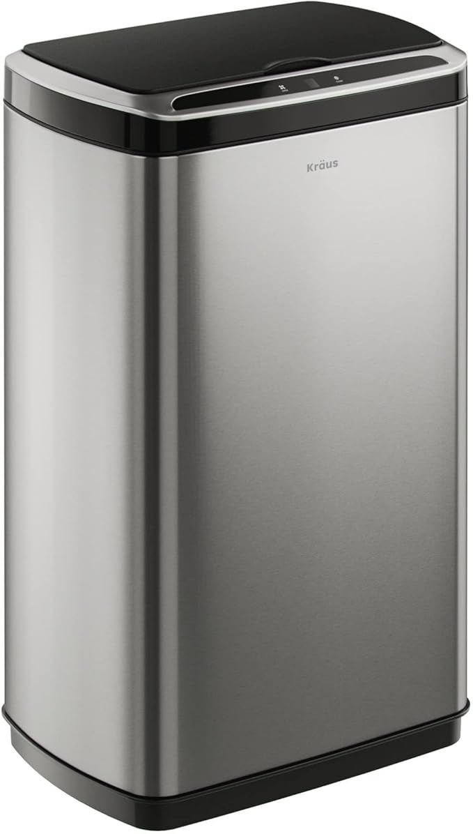 Kraus GarbagePro Rectangular 13 Gallon Hands-Free Motion Sensor Trash Can Battery Operated in Fingerprint Resistant Stainless Steel Finish with SoftShut Touchless Lid, KTCS-10SS