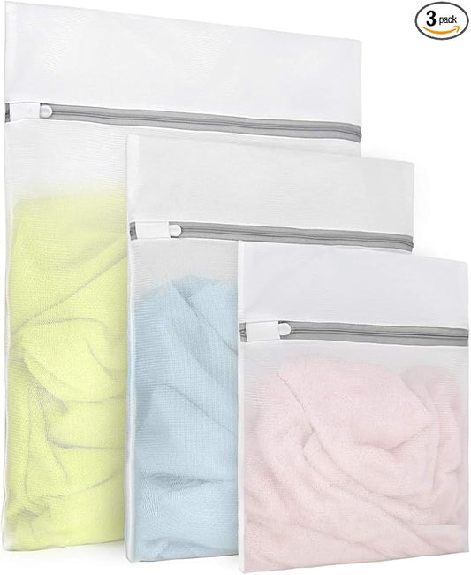 Muchfun 3Pcs Durable Fine Mesh Laundry Bags for Delicates 1 Large, 1 Medium, 1 Small (Fine Mesh)
