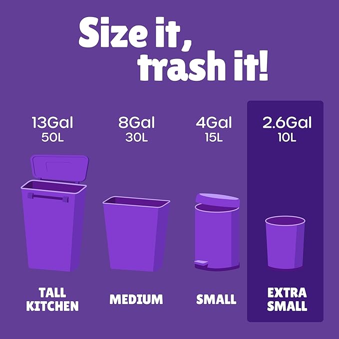 FORID Small Bathroom Trash Bags - 2.6 Gallon Colored Garbage 250 Bags 10 Liter Unscented Waste Can Liners Wastebasket Liner For Home Office (2-3 Gal) - Durable & Thick Trash Bag Multi Colored